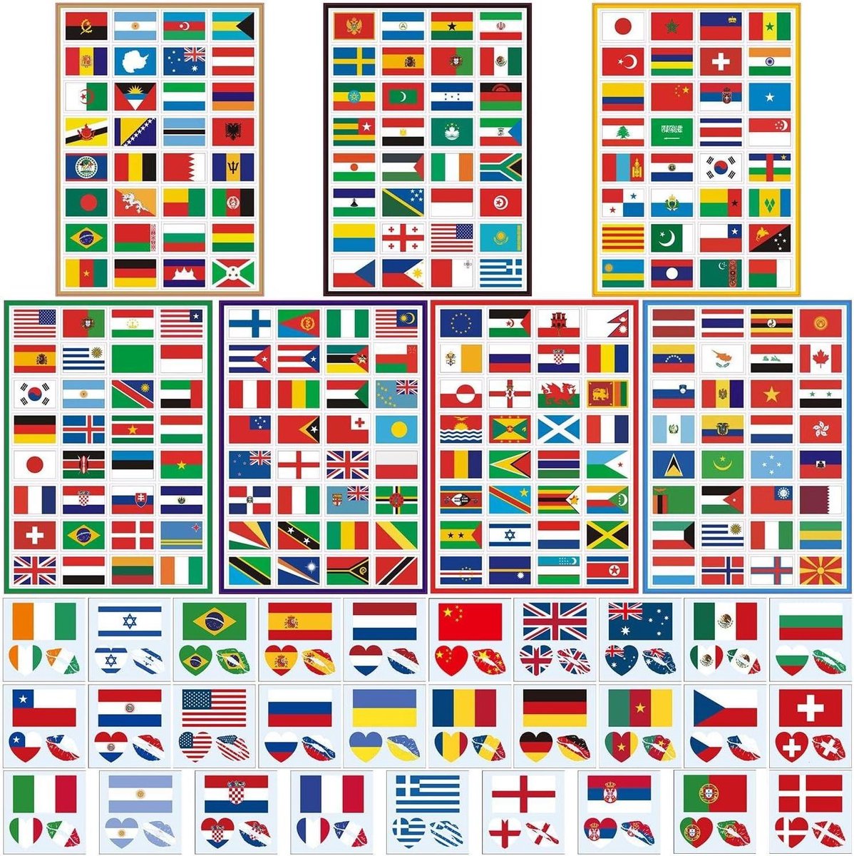 Inovra - Wereld Vlag Stickers - 7 vlaggen gezicht stickers | 29 vlaggen tattoo stickers | Reis Land Stickers - Sticker Album